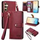 For Samsung Galaxy S25 5G Love Zipper Lanyard Leather Phone Case(Red) - 1