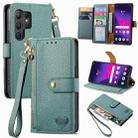 For Samsung Galaxy S25 Ultra 5G Love Zipper Lanyard Leather Phone Case(Green) - 1