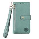 For Samsung Galaxy S25 Ultra 5G Love Zipper Lanyard Leather Phone Case(Green) - 2