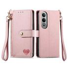 For OnePlus Nord  CE4 Love Zipper Lanyard Leather Phone Case(Pink) - 1