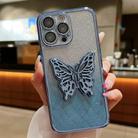 For iPhone 15 Pro Max Electroplated Gradient Glitter 3D Butterfly TPU Phone Case(Gradient Blue) - 1