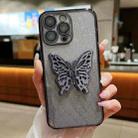 For iPhone 15 Pro Max Electroplated Gradient Glitter 3D Butterfly TPU Phone Case(Gradient Black) - 1