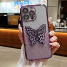 For iPhone 15 Pro Max Electroplated Gradient Glitter 3D Butterfly TPU Phone Case(Gradient Purple) - 1