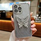 For iPhone 15 Pro Electroplated Gradient Glitter 3D Butterfly TPU Phone Case(Gradient Silver) - 1