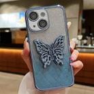 For iPhone 15 Plus Electroplated Gradient Glitter 3D Butterfly TPU Phone Case(Gradient Blue) - 1