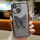 For iPhone 15 Plus Electroplated Gradient Glitter 3D Butterfly TPU Phone Case(Gradient Black) - 1