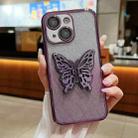 For iPhone 15 Plus Electroplated Gradient Glitter 3D Butterfly TPU Phone Case(Gradient Purple) - 1