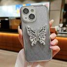 For iPhone 15 Plus Electroplated Gradient Glitter 3D Butterfly TPU Phone Case(Gradient Silver) - 1