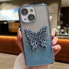 For iPhone 15 Electroplated Gradient Glitter 3D Butterfly TPU Phone Case(Gradient Blue) - 1