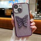 For iPhone 15 Electroplated Gradient Glitter 3D Butterfly TPU Phone Case(Gradient Purple) - 1