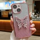 For iPhone 14 Plus Electroplated Gradient Glitter 3D Butterfly TPU Phone Case(Gradient Pink) - 1