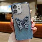 For iPhone 12 Electroplated Gradient Glitter 3D Butterfly TPU Phone Case(Gradient Blue) - 1