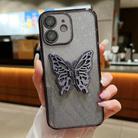 For iPhone 12 mini Electroplated Gradient Glitter 3D Butterfly TPU Phone Case(Gradient Black) - 1