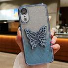 For iPhone XR Electroplated Gradient Glitter 3D Butterfly TPU Phone Case(Gradient Blue) - 1