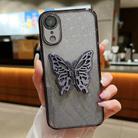 For iPhone XR Electroplated Gradient Glitter 3D Butterfly TPU Phone Case(Gradient Black) - 1