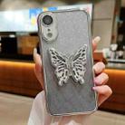 For iPhone XR Electroplated Gradient Glitter 3D Butterfly TPU Phone Case(Gradient Silver) - 1