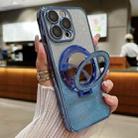 For iPhone 15 Pro Max Plated Mirror Holder Gradient Glitter MagSafe Phone Case(Blue) - 1