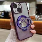 For iPhone 15 Plated Mirror Holder Gradient Glitter MagSafe Phone Case(Purple) - 1