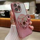 For iPhone 14 Pro Max Plated Mirror Holder Gradient Glitter MagSafe Phone Case(Pink) - 1