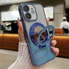 For iPhone  11 Plated Mirror Holder Gradient Glitter MagSafe Phone Case(Blue) - 1