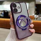 For iPhone 16 Plated Mirror Holder Gradient Glitter MagSafe Phone Case(Purple) - 1