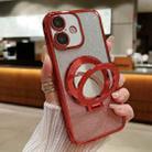 For iPhone 16 Plated Mirror Holder Gradient Glitter MagSafe Phone Case(Red) - 1