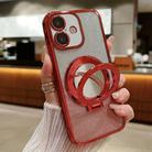 For iPhone 16 Plus Plated Mirror Holder Gradient Glitter MagSafe Phone Case(Red) - 1