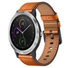 For Garmin Vivoactive 3 20mm Metal Button Switch Leather Watch Band(Brown) - 1