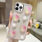 For iPhone 15 Pro 3D Flower Glitter Epoxy TPU Phone Case(Pink Strawberry) - 1