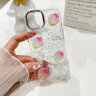 For iPhone 14 Plus 3D Flower Glitter Epoxy TPU Phone Case(Pink Strawberry) - 2
