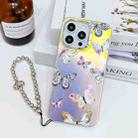 For iPhone 15 Pro Electroplating Laser Butterfly Phone Case with Wrist Strap(Pink Butterflies AB2) - 1