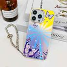 For iPhone 15 Pro Electroplating Laser Butterfly Phone Case with Wrist Strap(Purple Butterflies AB3) - 1