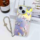 For iPhone 15 Electroplating Laser Butterfly Phone Case with Wrist Strap(Pink Butterflies AB2) - 1