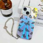 For iPhone 15 Electroplating Laser Butterfly Phone Case with Wrist Strap(Black Butterflies AB5) - 1