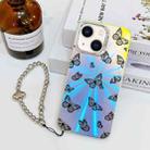 For iPhone 14 Electroplating Laser Butterfly Phone Case with Wrist Strap(Black Butterflies AB5) - 1