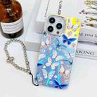 For iPhone 14 Pro Electroplating Laser Butterfly Phone Case with Wrist Strap(Blue Butterflies AB4) - 1
