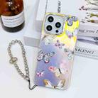 For iPhone 13 Pro Max Electroplating Laser Butterfly Phone Case with Wrist Strap(Pink Butterflies AB2) - 1