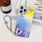 For iPhone 13 Pro Max Electroplating Laser Butterfly Phone Case with Wrist Strap(Purple Butterflies AB3) - 1