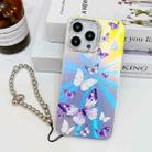 For iPhone 16 Pro Max Electroplating Laser Butterfly Phone Case with Wrist Strap(White Purple Butterflies AB6) - 1