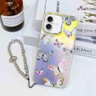 For iPhone 16 Electroplating Laser Butterfly Phone Case with Wrist Strap(Pink Butterflies AB2) - 1
