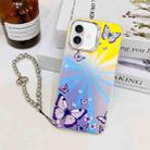 For iPhone 16 Electroplating Laser Butterfly Phone Case with Wrist Strap(Purple Butterflies AB3) - 1