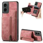 For Motorola Moto G 2024 Retro Leather Zipper Wallet Back Phone Case(Pink) - 1