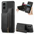 For Motorola Moto G 2024 Retro Leather Zipper Wallet Back Phone Case(Black) - 1