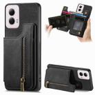 For Motorola G Power 5G 2024 Retro Leather Zipper Wallet Back Phone Case(Black) - 1