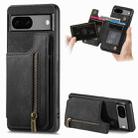 For Google Pixel 6 Retro Leather Zipper Wallet Back Phone Case(Black) - 1