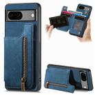 For Google Pixel 6 Pro Retro Leather Zipper Wallet Back Phone Case(Blue) - 1