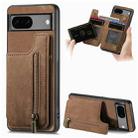 For Google Pixel 6a Retro Leather Zipper Wallet Back Phone Case(Brown) - 1