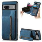 For Google Pixel 7 Retro Leather Zipper Wallet Back Phone Case(Blue) - 1