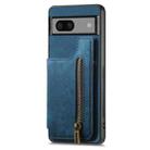 For Google Pixel 7 Retro Leather Zipper Wallet Back Phone Case(Blue) - 2
