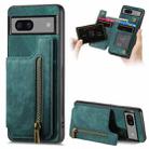 For Google Pixel 7 Retro Leather Zipper Wallet Back Phone Case(Green) - 1